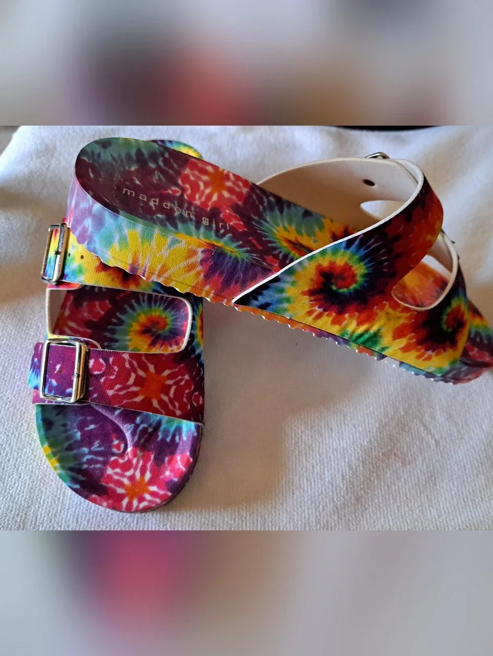 MADDEN GIRL Rainbow SANDLES tie-dye SIZE 10 dual buckle BRAND NEW no box SLIDES